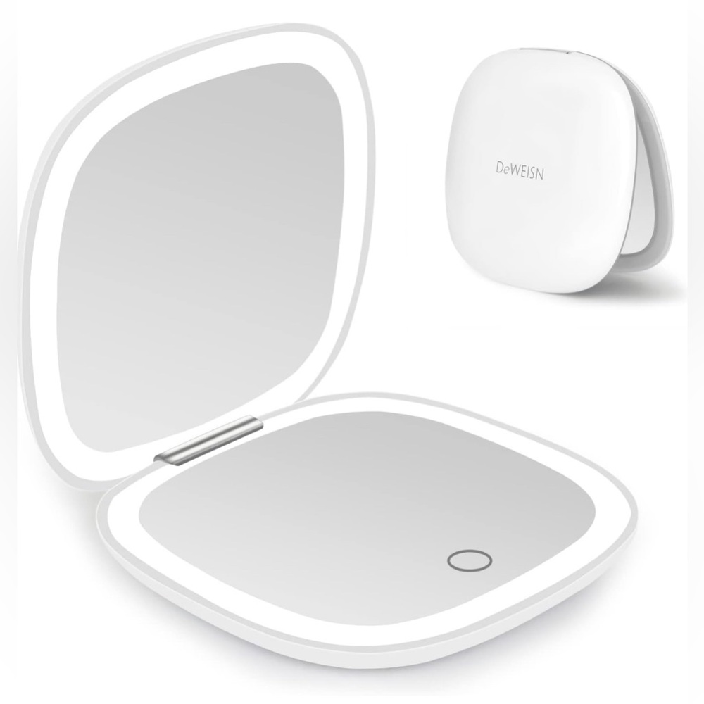 NWT Compact Mirror, Lighted Travel 1X/10X Magnifying Double Sided Dimmable